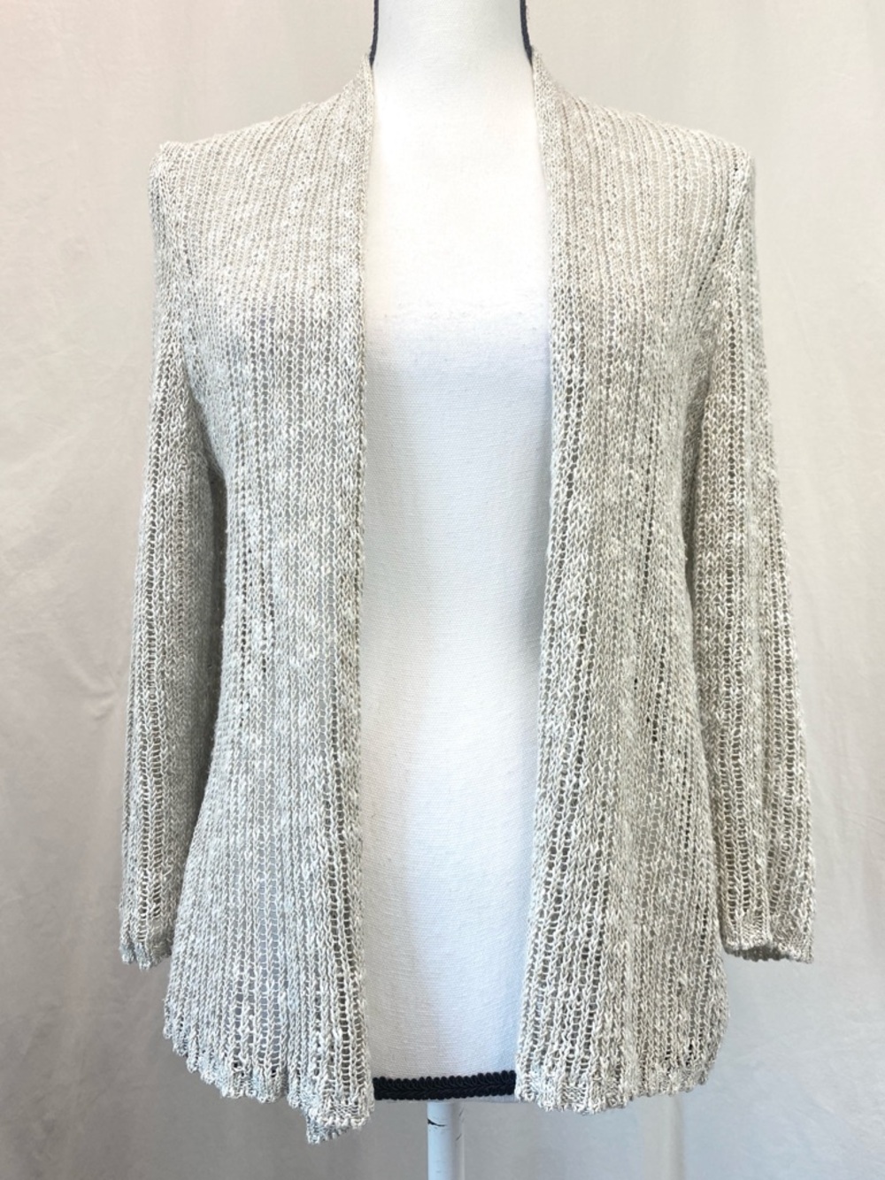 EILEEN FISHER open front knit cardigan sweater ivory linen silk blend women MED